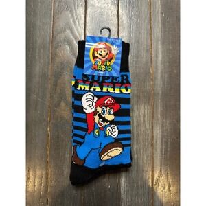 Nintendo Super Mario Bros Mens Crew Socks 2 Pack Shoe Size 6.5-12 Blue Gray NEW